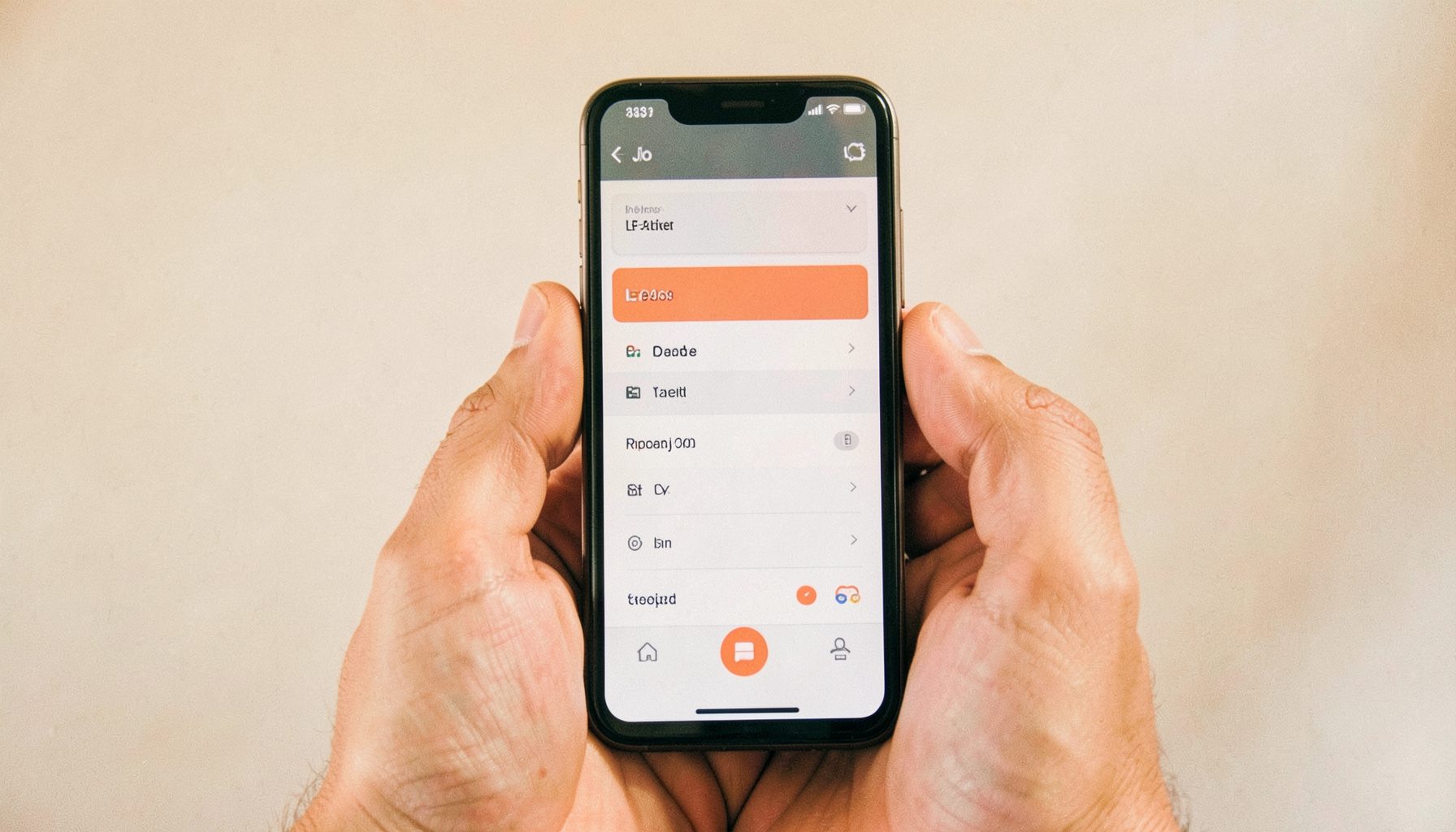 Jio Phone LF-2403N, ekraanil taaste menüü valikud. Käsi hoiab telefoni vertikaalselt, taust on neutraalne hele pind.